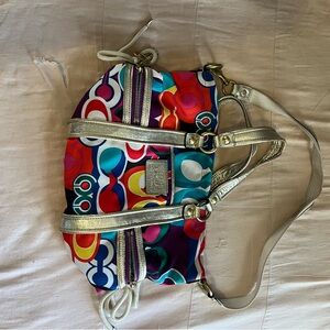 Coach Multicolor Patterned Tote with Silver Accents